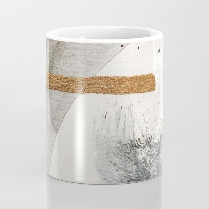 Armor [7]: a bold minimal abstract mixed media piece in gold, black and white Coffee Mug Gallery Image 4
