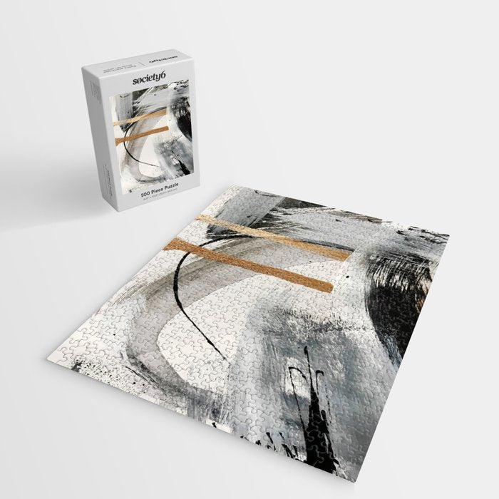 Armor [7]: a bold minimal abstract mixed media piece in gold, black and white Jigsaw Puzzle Gallery Image 2