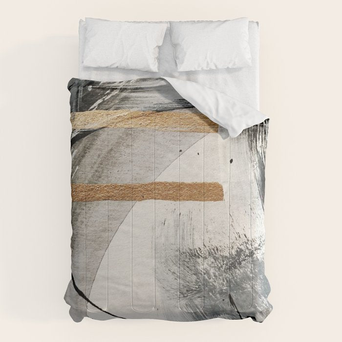 Armor [7]: a bold minimal abstract mixed media piece in gold, black and white Comforter Gallery Image 6