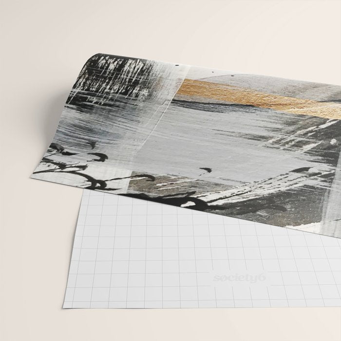Armor [7]: a bold minimal abstract mixed media piece in gold, black and white Wrapping Paper Gallery Image 2