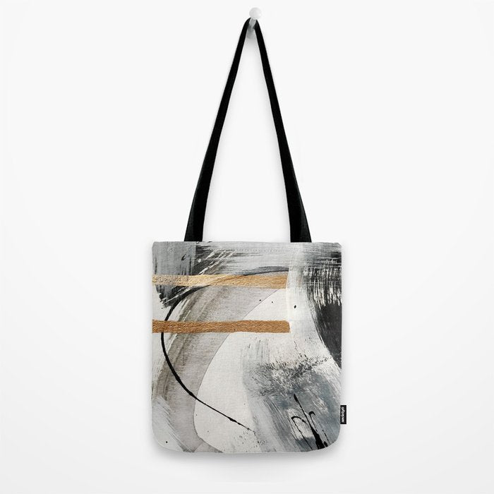 Armor [7]: a bold minimal abstract mixed media piece in gold, black and white Tote Bag Gallery Image 2