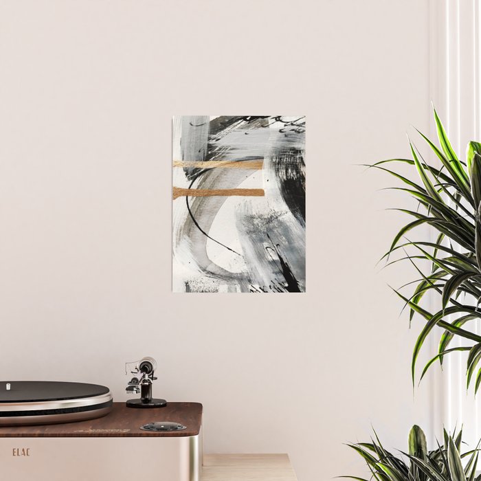 Armor [7]: a bold minimal abstract mixed media piece in gold, black and white Poster Gallery Image 2