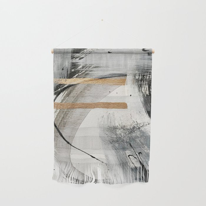 Armor [7]: a bold minimal abstract mixed media piece in gold, black and white Wall Hanging Gallery Image 1