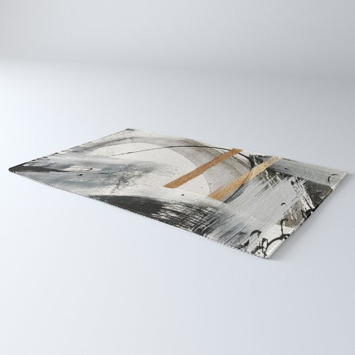 Armor [7]: a bold minimal abstract mixed media piece in gold, black and white Rug Gallery Image 3