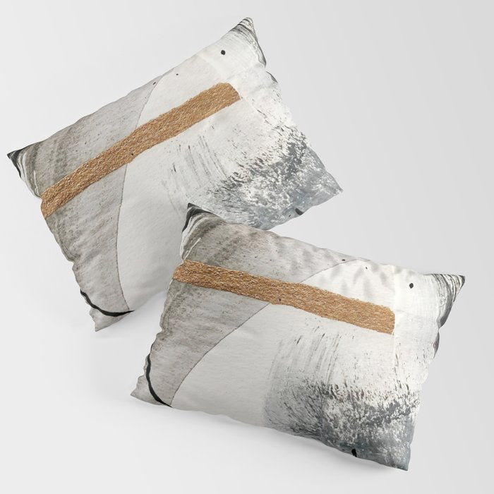 Armor [7]: a bold minimal abstract mixed media piece in gold, black and white Pillow Sham Gallery Image 3