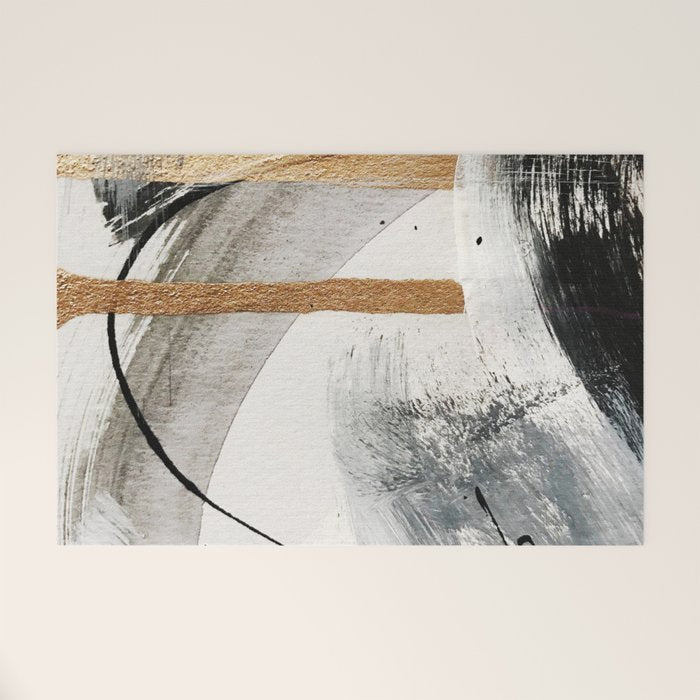 Armor [7]: a bold minimal abstract mixed media piece in gold, black and white Welcome Mat Gallery Image 1