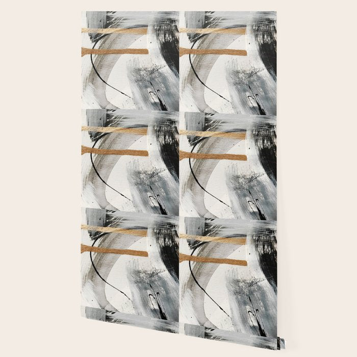 Armor [7]: a bold minimal abstract mixed media piece in gold, black and white Wallpaper Gallery Image 2