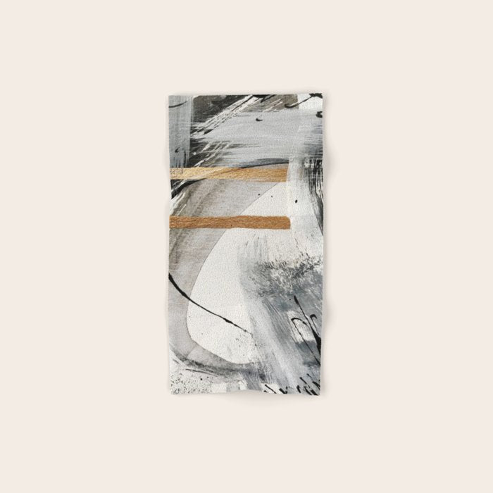 Armor [7]: a bold minimal abstract mixed media piece in gold, black and white Hand & Bath Towel Gallery Image 1
