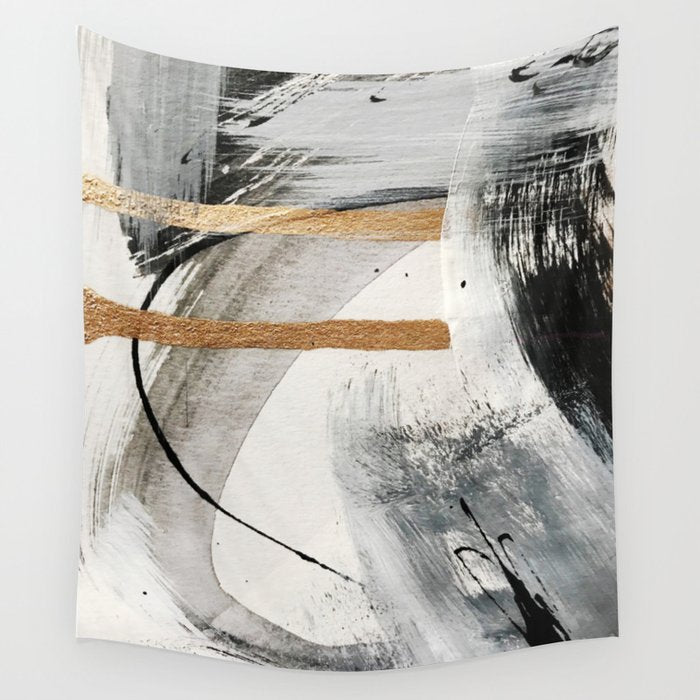 Armor [7]: a bold minimal abstract mixed media piece in gold, black and white Wall Tapestry Gallery Image 4