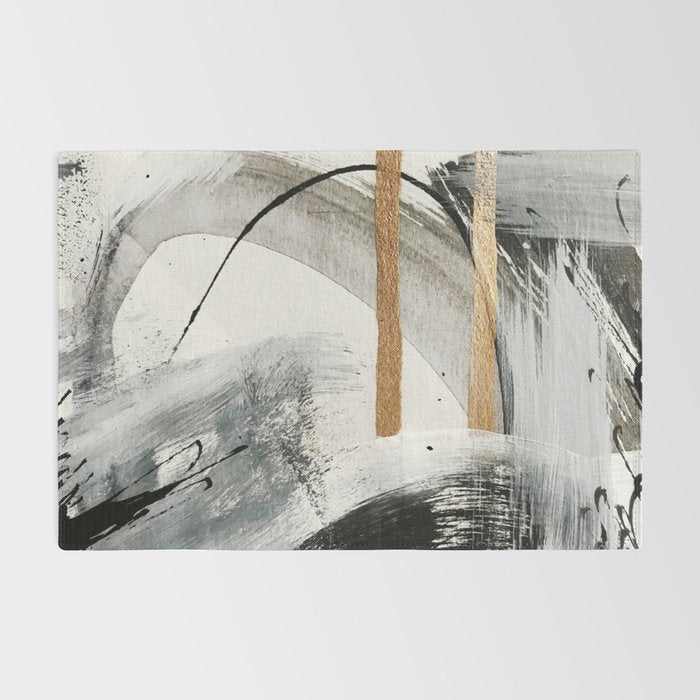 Armor [7]: a bold minimal abstract mixed media piece in gold, black and white Rug Gallery Image 2