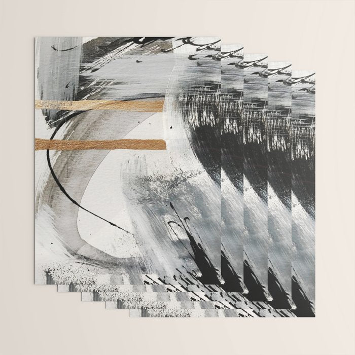 Armor [7]: a bold minimal abstract mixed media piece in gold, black and white Wrapping Paper Gallery Image 3