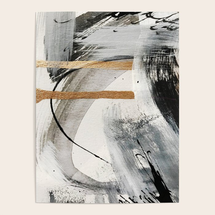 Armor [7]: a bold minimal abstract mixed media piece in gold, black and white Poster Gallery Image 4