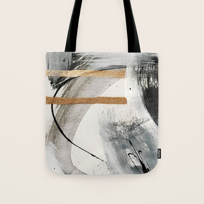 Armor [7]: a bold minimal abstract mixed media piece in gold, black and white Tote Bag Gallery Image 1