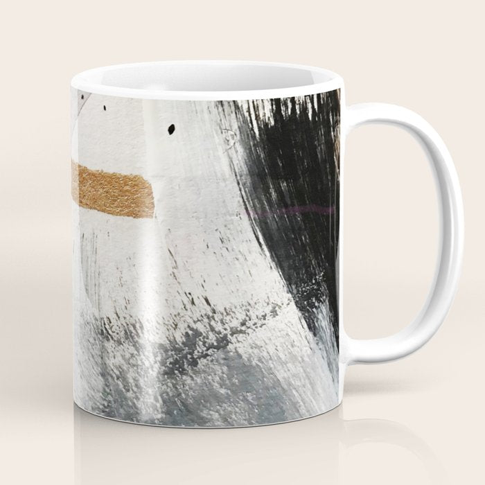 Armor [7]: a bold minimal abstract mixed media piece in gold, black and white Coffee Mug Gallery Image 1
