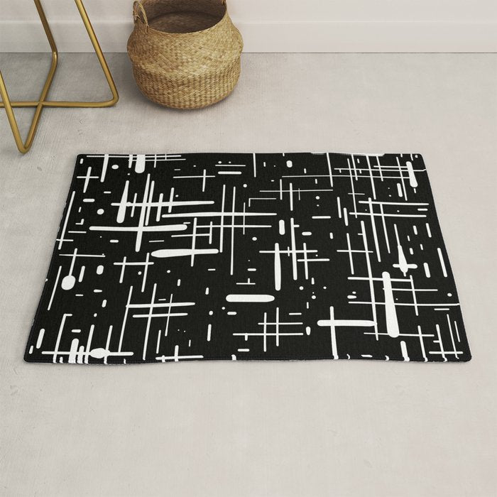 Mid-Century Modern Kinetikos Pattern in Black and White Rug Gallery Image 1