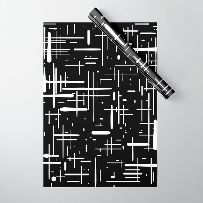 Mid-Century Modern Kinetikos Pattern in Black and White Wrapping Paper Gallery Image 1