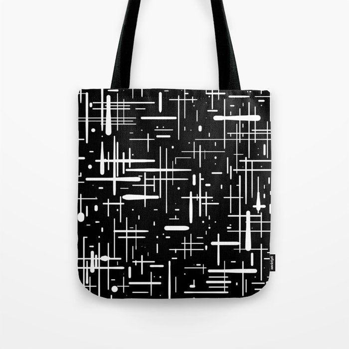 Mid-Century Modern Kinetikos Pattern in Black and White Tote Bag Gallery Image 1