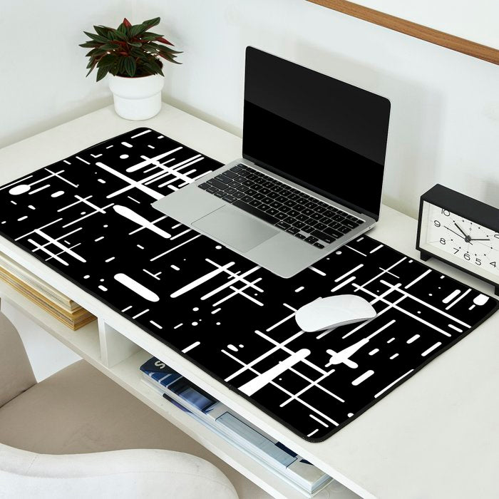Mid-Century Modern Kinetikos Pattern in Black and White Desk Mat Gallery Image 2