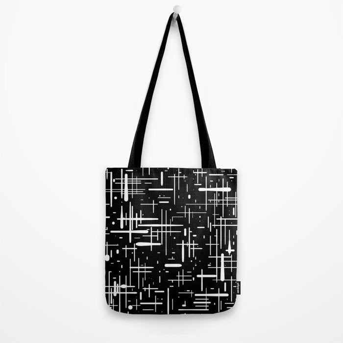 Mid-Century Modern Kinetikos Pattern in Black and White Tote Bag Gallery Image 2