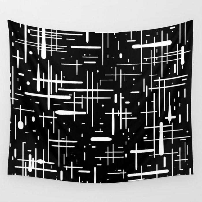 Mid-Century Modern Kinetikos Pattern in Black and White Wall Tapestry Gallery Image 4