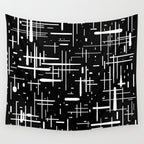 Mid-Century Modern Kinetikos Pattern in Black and White Wall Tapestry Gallery Image 4