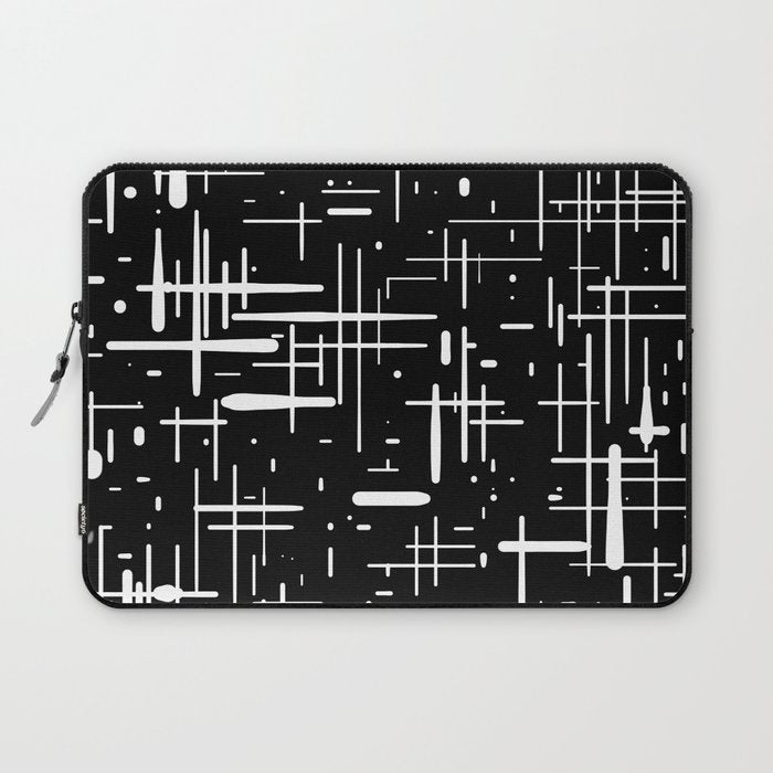 Mid-Century Modern Kinetikos Pattern in Black and White Laptop Sleeve Gallery Image 1
