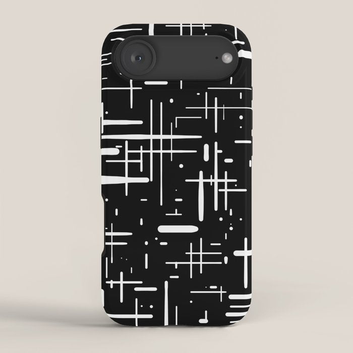 Mid-Century Modern Kinetikos Pattern in Black and White iPhone Case Gallery Image 2