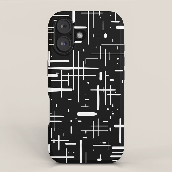 Mid-Century Modern Kinetikos Pattern in Black and White iPhone Case Gallery Image 1