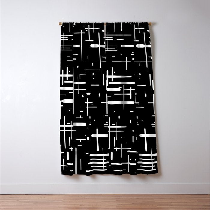 Mid-Century Modern Kinetikos Pattern in Black and White Window Curtain Gallery Image 3