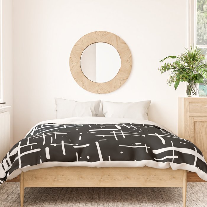 Mid-Century Modern Kinetikos Pattern in Black and White Duvet Cover Gallery Image 3