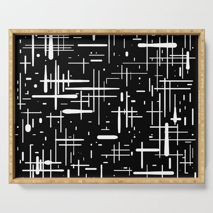 Mid-Century Modern Kinetikos Pattern in Black and White Serving Tray Gallery Image 1