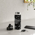 Mid-Century Modern Kinetikos Pattern in Black and White Water Bottle Gallery Image 4