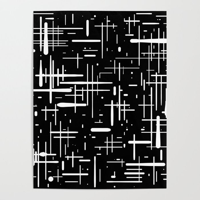 Mid-Century Modern Kinetikos Pattern in Black and White Poster Gallery Image 1