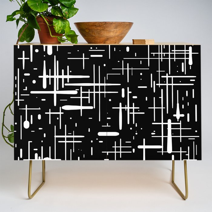 Mid-Century Modern Kinetikos Pattern in Black and White Credenza Gallery Image 1