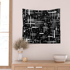 Mid-Century Modern Kinetikos Pattern in Black and White Wall Tapestry Gallery Image 2