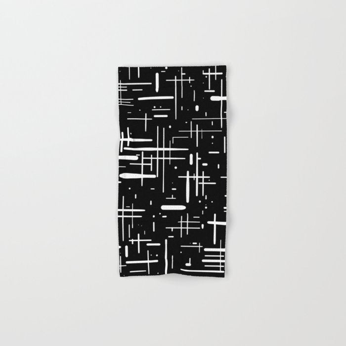 Mid-Century Modern Kinetikos Pattern in Black and White Bath Towel Gallery Image 1