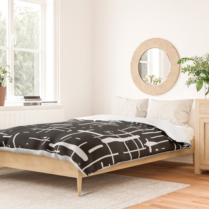 Mid-Century Modern Kinetikos Pattern in Black and White Duvet Cover Gallery Image 2