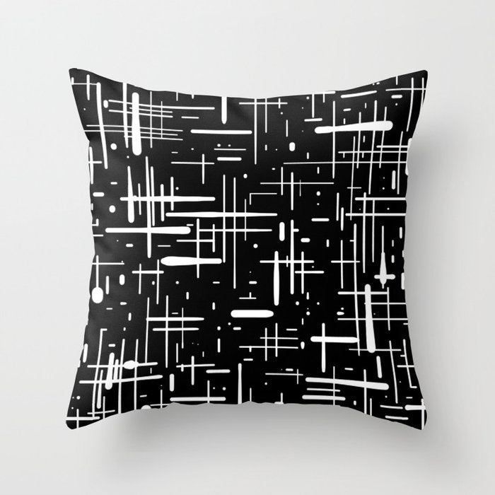 Mid-Century Modern Kinetikos Pattern in Black and White Throw Pillow Gallery Image 1