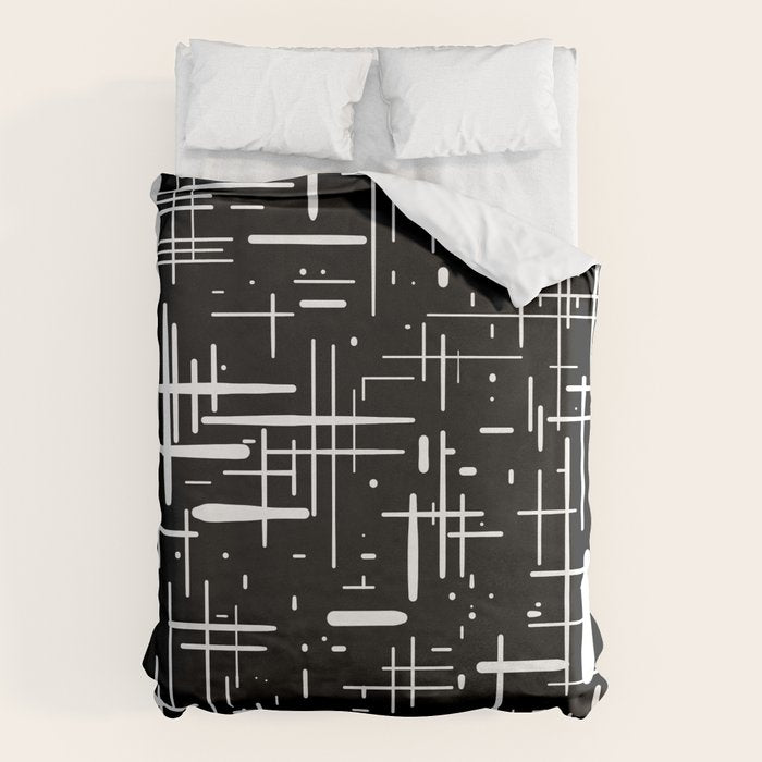 Mid-Century Modern Kinetikos Pattern in Black and White Duvet Cover Gallery Image 6