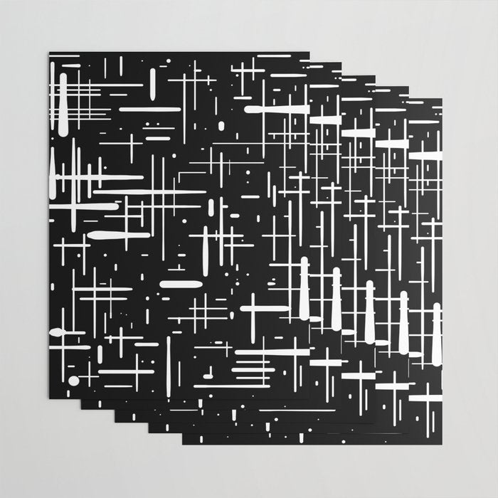 Mid-Century Modern Kinetikos Pattern in Black and White Wrapping Paper Gallery Image 3