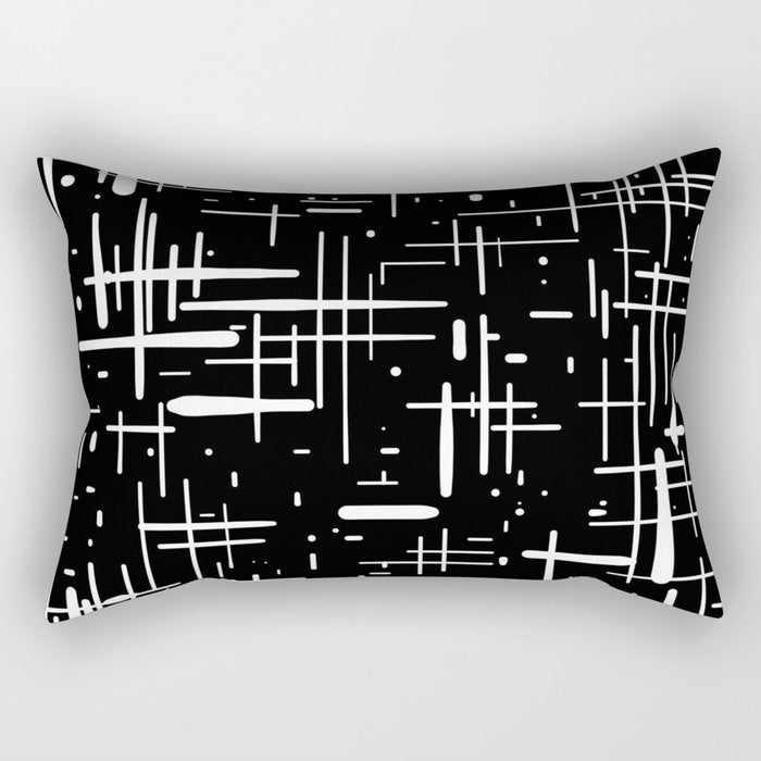 Mid-Century Modern Kinetikos Pattern in Black and White Rectangular Pillow Gallery Image 1