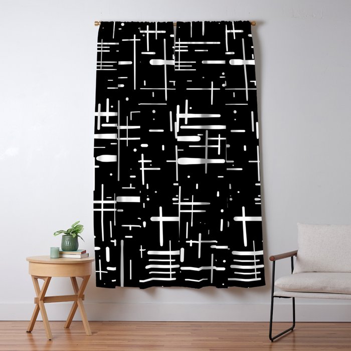 Mid-Century Modern Kinetikos Pattern in Black and White Window Curtain Gallery Image 5