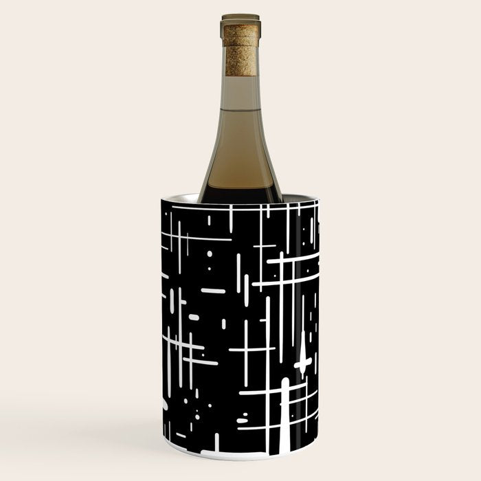Mid-Century Modern Kinetikos Pattern in Black and White Wine Chiller Gallery Image 3