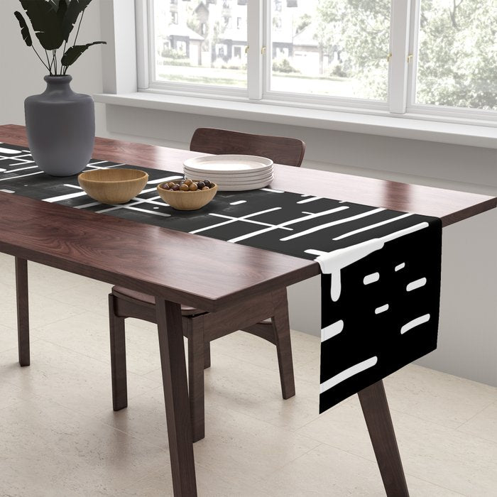Mid-Century Modern Kinetikos Pattern in Black and White Table Runner Gallery Image 2