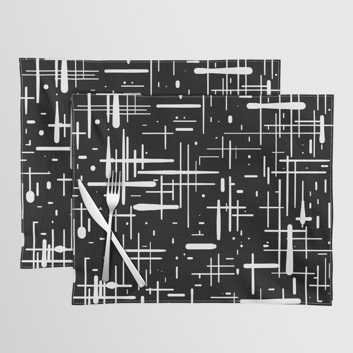 Mid-Century Modern Kinetikos Pattern in Black and White Placemat Gallery Image 1