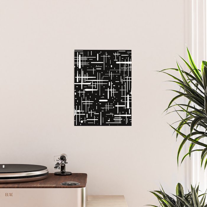 Mid-Century Modern Kinetikos Pattern in Black and White Poster Gallery Image 2