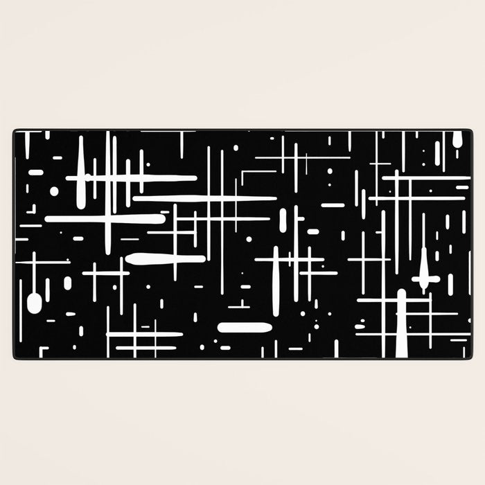 Mid-Century Modern Kinetikos Pattern in Black and White Desk Mat Gallery Image 3