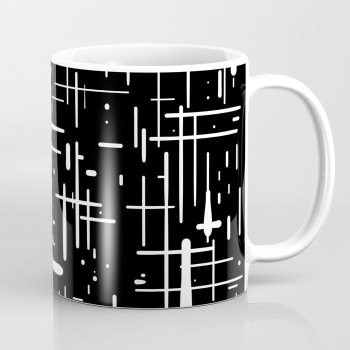 Mid-Century Modern Kinetikos Pattern in Black and White Coffee Mug Gallery Image 1