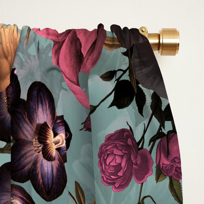 Vintage & Shabby Chic - Grey Botanical Lush Flowers Evening Garden Window Curtain Gallery Image 2