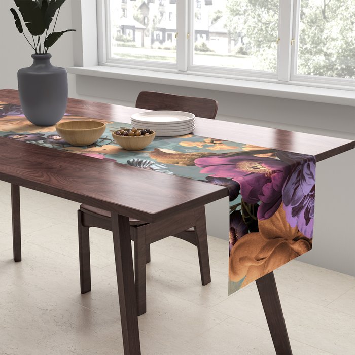 Vintage & Shabby Chic - Grey Botanical Lush Flowers Evening Garden Table Runner Gallery Image 2